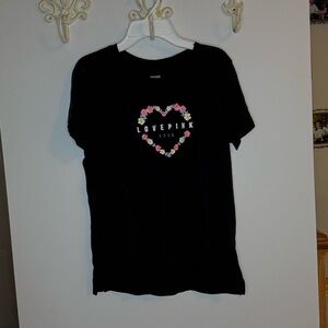 Victoria's Secret Black Tee with Floral Heart Design